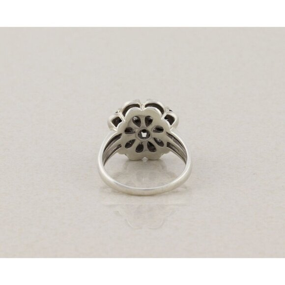 Sterling Silver Blue Cubic Zirconia and Natural Diamond Flower Ring Size 9 1/2 - Picture 7 of 7